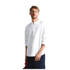 NWT Zara Medium White Band Collar Shirt Long Sleeve Quarter Button